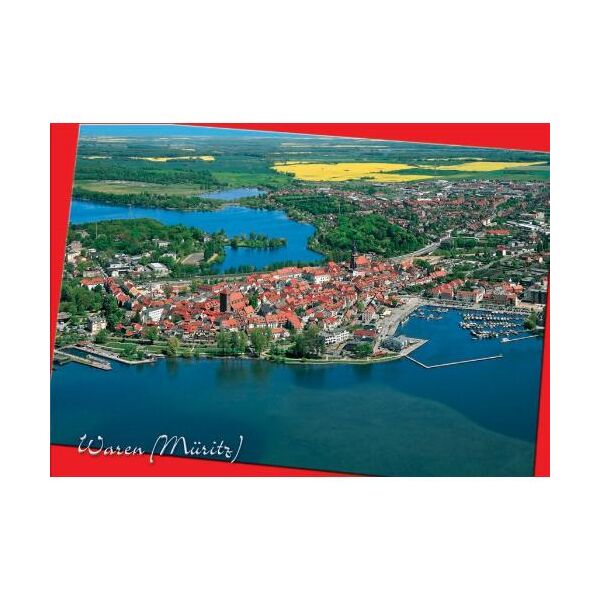 Waren (Müritz) Postkarte Ansichtskarte Luftaufnahme rot Heilbad Mecklenburgische Seenplatte