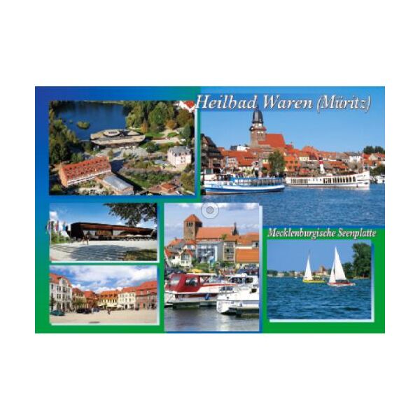 Waren (Müritz) Postkarte Ansichtskarte 6 Fotomotive Heilbad Mecklenburgische Seenplatte