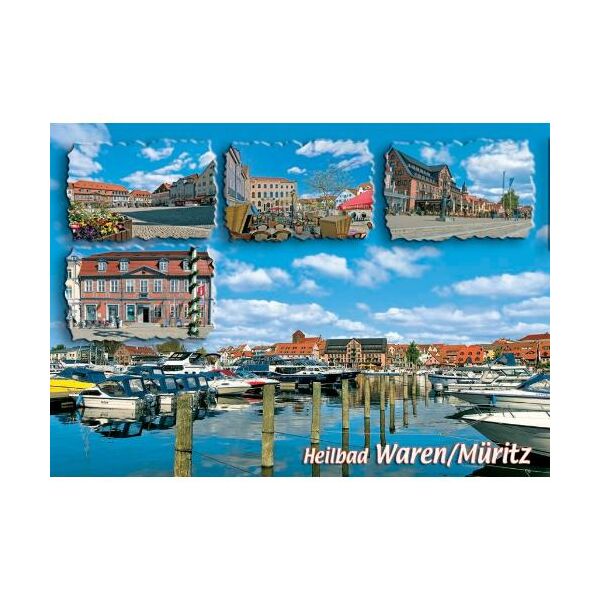 Waren (Müritz) Postkarte Ansichtskarte Briefmarken 5 Bilder Heilbad Mecklenburgische Seenplatte