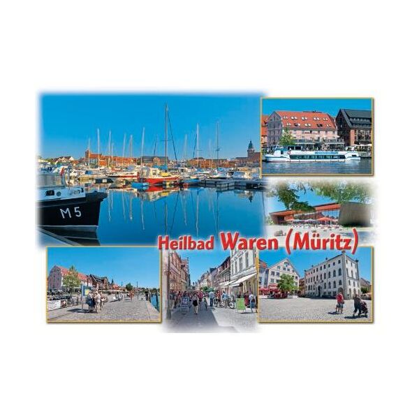 Waren (Müritz) Postkarte Ansichtskarte 6 Fotomotive quer Heilbad Mecklenburgische Seenplatte