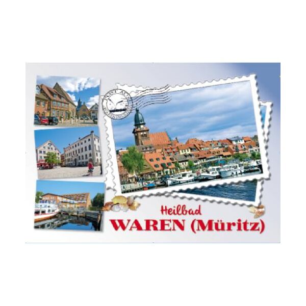 Waren (Müritz) Postkarte Ansichtskarte Briefmarke 4 Bilder Heilbad Mecklenburgische Seenplatte