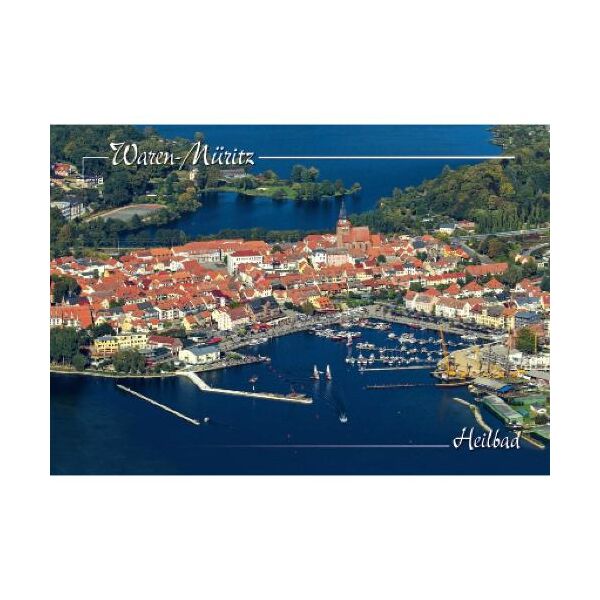 Waren (Müritz) Postkarte Ansichtskarte Luftaufnahme blau Heilbad Mecklenburgische Seenplatte
