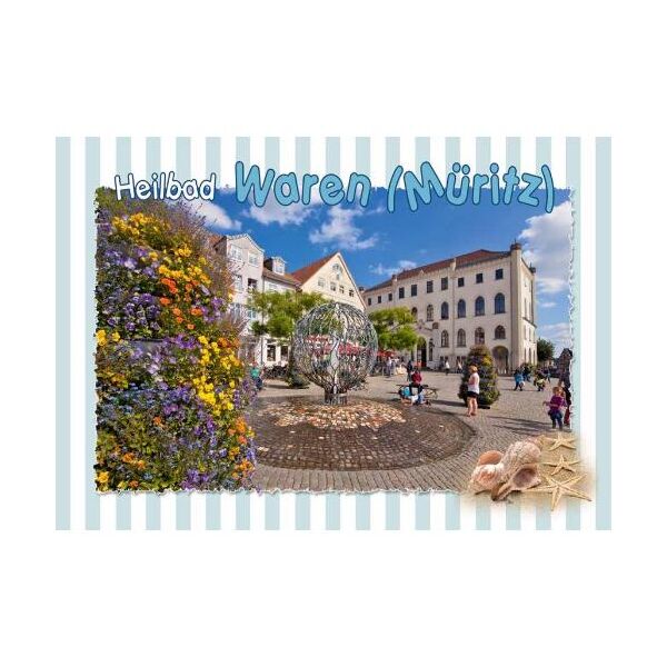 Waren (Müritz) Postkarte Ansichtskarte Streifen Marktplatz Heilbad Mecklenburgische Seenplatte