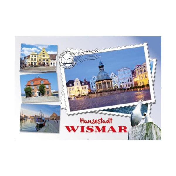 Wismar Postkarte Ansichtskarte Briefmarke 4 Fotomotive Hansestadt Ostsee