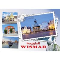 Wismar Postkarte Ansichtskarte Briefmarke 4 Fotomotive...