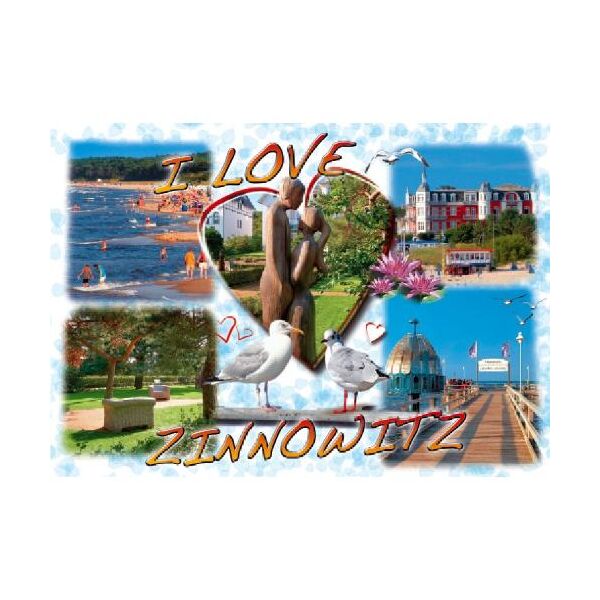 Zinnowitz Postkarte Ansichtskarte 12x17cm 5 Bilder I love Postkarte Ostseebad Usedom