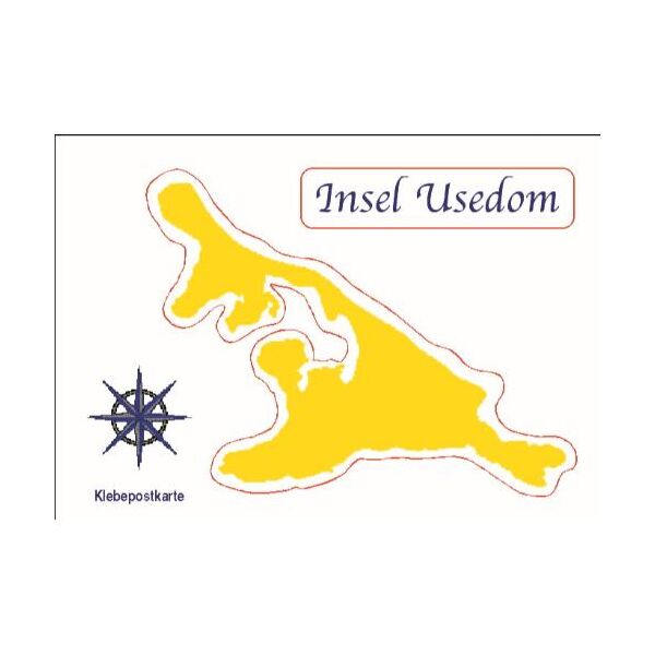 Insel Usedom Klebekarte Postkarte mit Aufkleber Autoaufkleber Silhouette gold Ostseeinsel