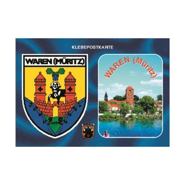 Waren (Müritz) Klebekarte Autoaufkleber Wappen und Foto Heilbad Mecklenburgische Seenplatte