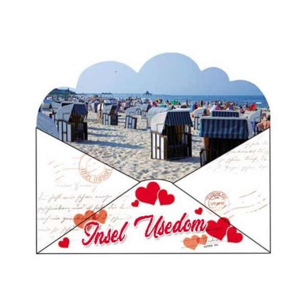 Insel Usedom Magnet Briefform Herzen Strandkörbe Ostseeinsel