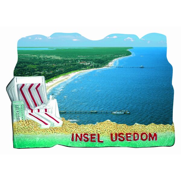 A Insel Rügen Magnet Strandkorb gestanzt Luftaufnahme Ostseeinsel