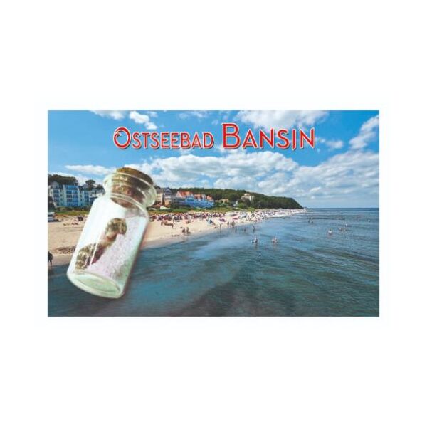 Bansin Usedom Magnet mit kleiner Flasche Ansicht Strand vom Meer