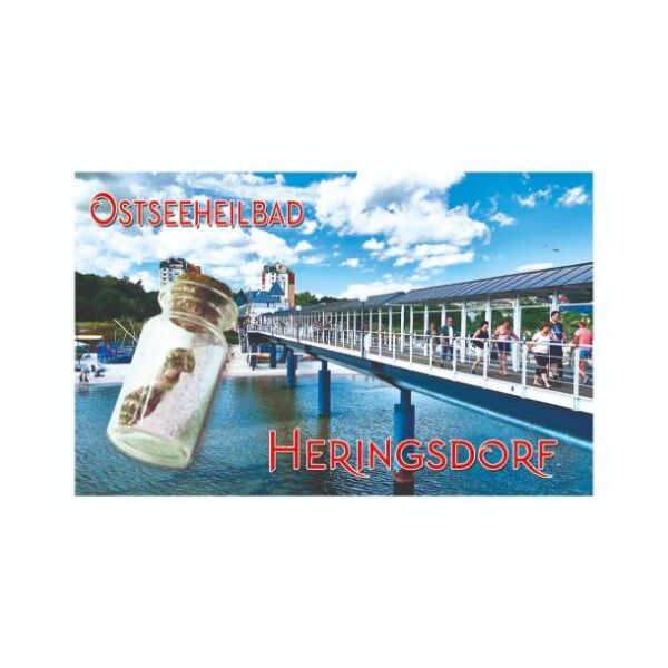 Heringsdorf Usedom Magnet mit kleiner Flasche Seebrücke Ostseeheilbad