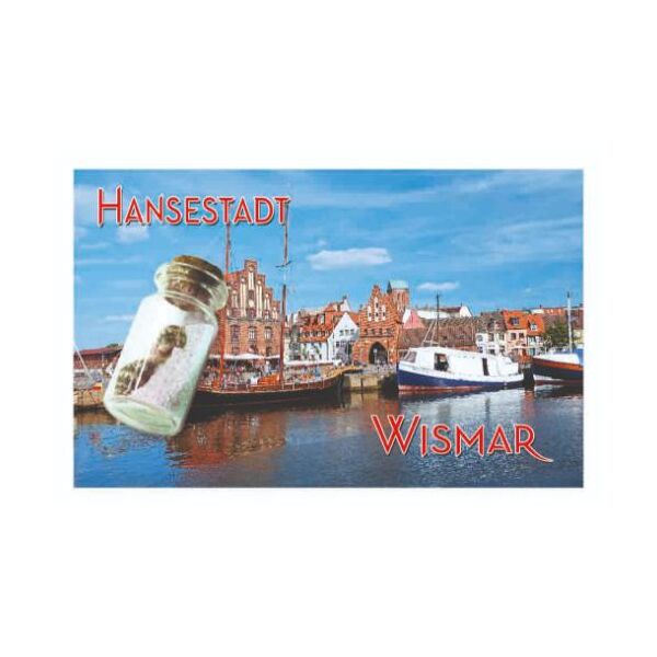 Lieferbar ab 2027 - Wismar Magnet mit kleiner Flasche Hansestadt Ostsee