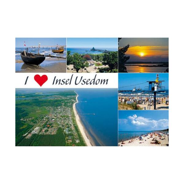 Insel Usedom Puzzlekarte I love Ostseeinsel Usedom Herz 6 Fotomotive