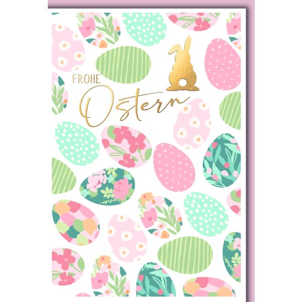 Ostern Grußkarte mit Umschlag bunte Eier gezeichnet Frohe Ostern