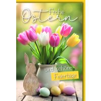 Ostern Grußkarte mit Umschlag Tulpen und Holzhase...