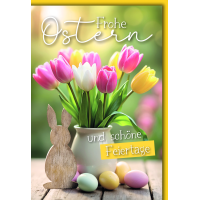 Ostern Grußkarte mit Umschlag Tulpen und Holzhase...