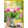 Ostern Grußkarte mit Umschlag Tulpen und Holzhase Frohe Ostern schöne Feiertage