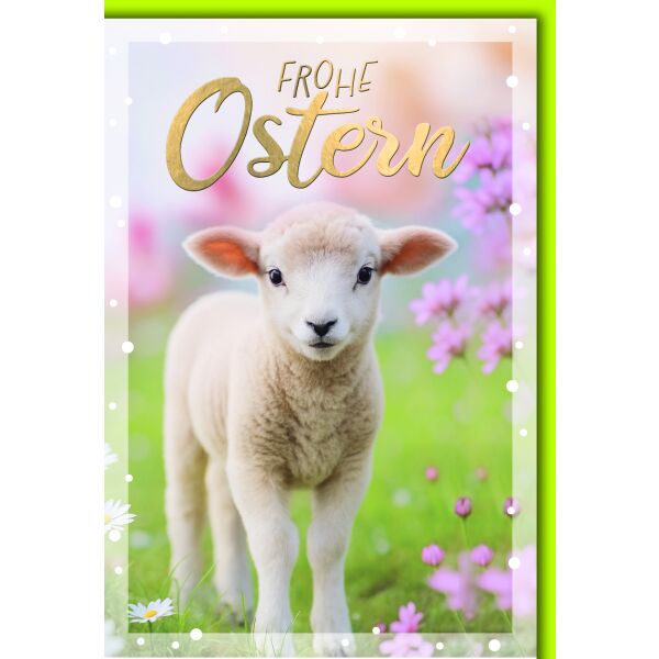 Ostern Grußkarte mit Umschlag Lamm auf Wiese Frohe Ostern