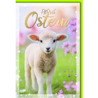 Ostern Grußkarte mit Umschlag Lamm auf Wiese Frohe...