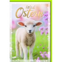 Ostern Grußkarte mit Umschlag Lamm auf Wiese Frohe...