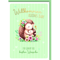 Geburt Baby Glückwunschkarte mit Umschlag Igelmama...