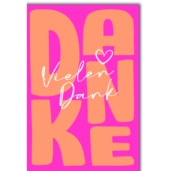 Danke Grußkarte mit Umschlag DANKE orange auf pink Vielen Dank Danksagungskarte