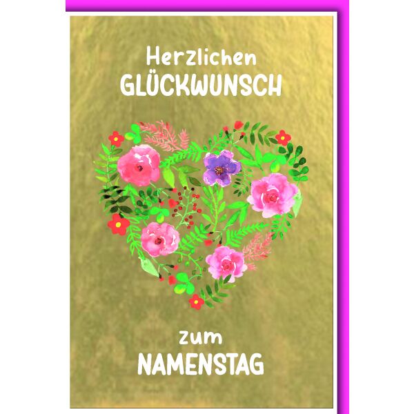 Namenstag Grußkarte mit Umschlag Herz aus Blumen Herzlichen Glückwunsch zum Namenstag