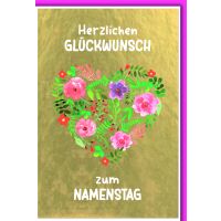 Namenstag Grußkarte mit Umschlag Herz aus Blumen...