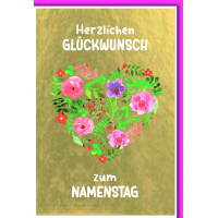 Namenstag Grußkarte mit Umschlag Herz aus Blumen...