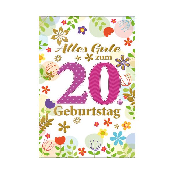 A - 20. Geburtstag – Zahlengeburtstag – Glückwunschkarte im Format 11,5 x 17 cm im Briefumschlag