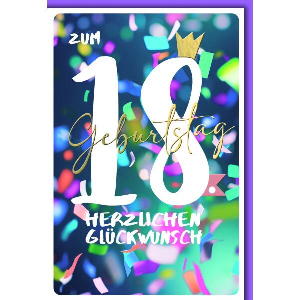 18. Geburtstag Glückwunschkarte mit Umschlag Konfetti-Hintergrund Herzlichen Glückwunsch zur Volljährigkeit