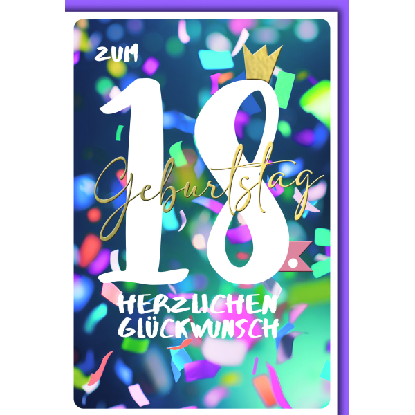 18. Geburtstag Glückwunschkarte mit Umschlag Konfetti-Hintergrund Herzlichen Glückwunsch zur Volljährigkeit