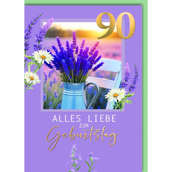 90. Geburtstag Glückwunschkarte mit Umschlag Lavendel Alles Liebe zum 90. Geburtstag