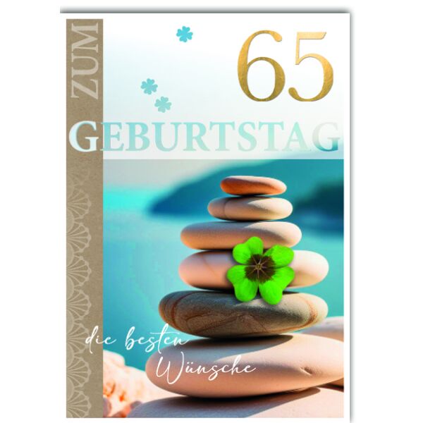 65. Geburtstag Glückwunschkarte mit Umschlag Steinturm Kleeblatt Zum Geburtstag die besten Wünsche