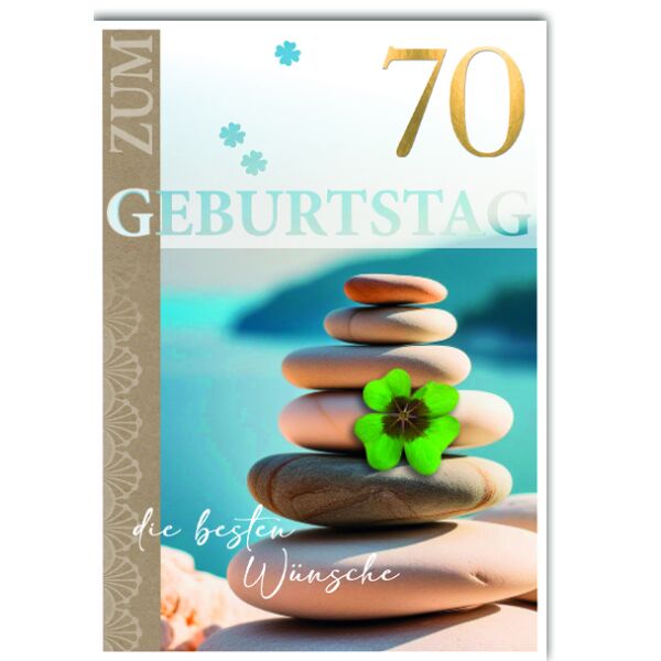 70. Geburtstag Glückwunschkarte mit Umschlag Steinturm Kleeblatt Zum Geburtstag die besten Wünsche