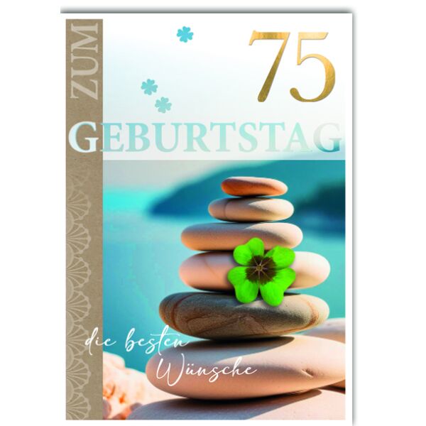 75. Geburtstag Glückwunschkarte mit Umschlag Steinturm Kleeblatt Zum Geburtstag die besten Wünsche