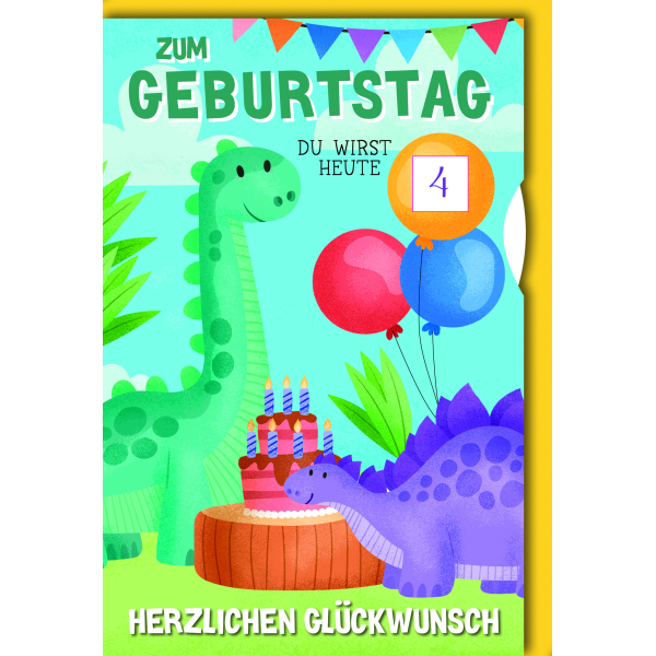 Zahlengeburtstag Drehzahl Kinder 1-9 Glückwunschkarte mit Umschlag 2 Dinos mit Luftballon Herzlichen Glückwunsch