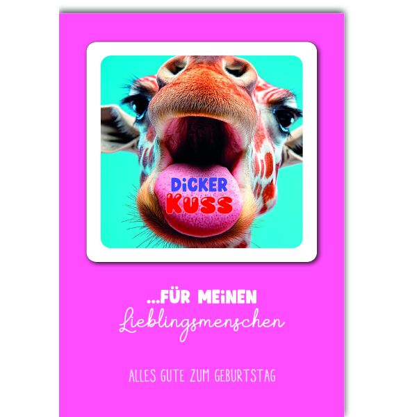 Geburtstag Glückwunschkarte mit Umschlag Bierdeckel Giraffengesicht Zunge Happy Coaster Dicker Kuss
