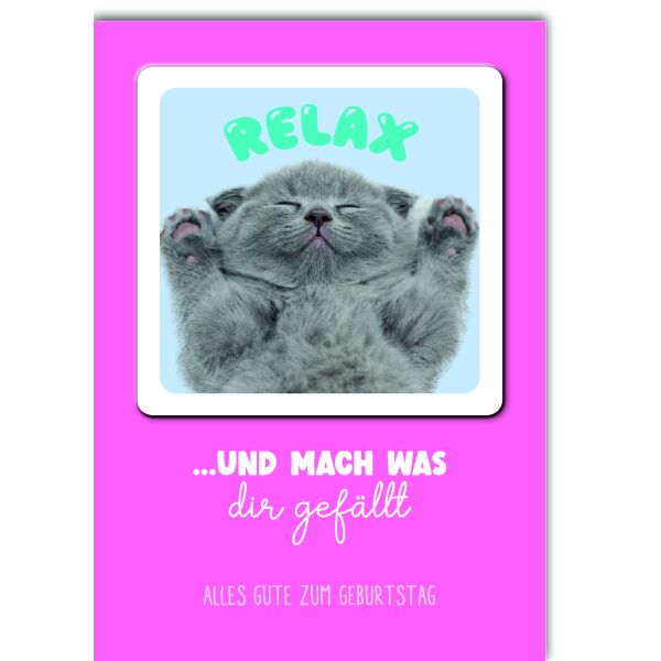 Geburtstag Glückwunschkarte mit Umschlag Bierdeckel Kitten Katze Happy Coaster Relax