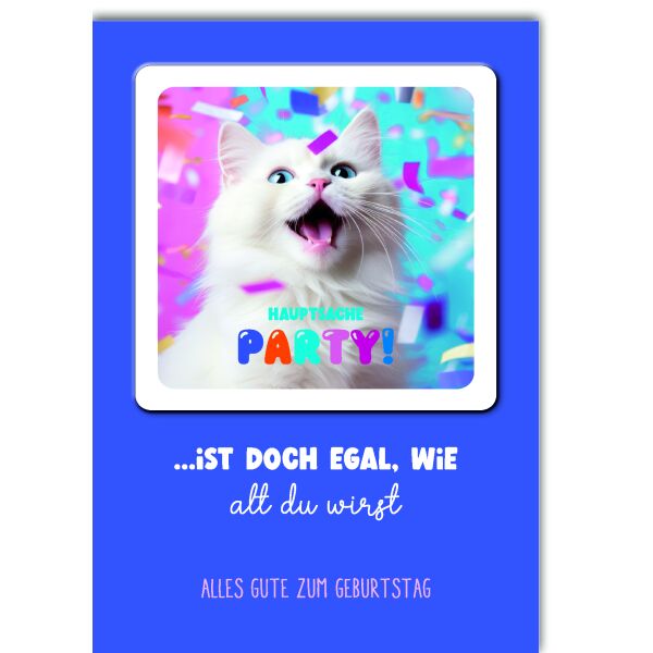 Geburtstag Glückwunschkarte mit Umschlag Bierdeckel weiße Partykatze Happy Coaster Hauptsache Party