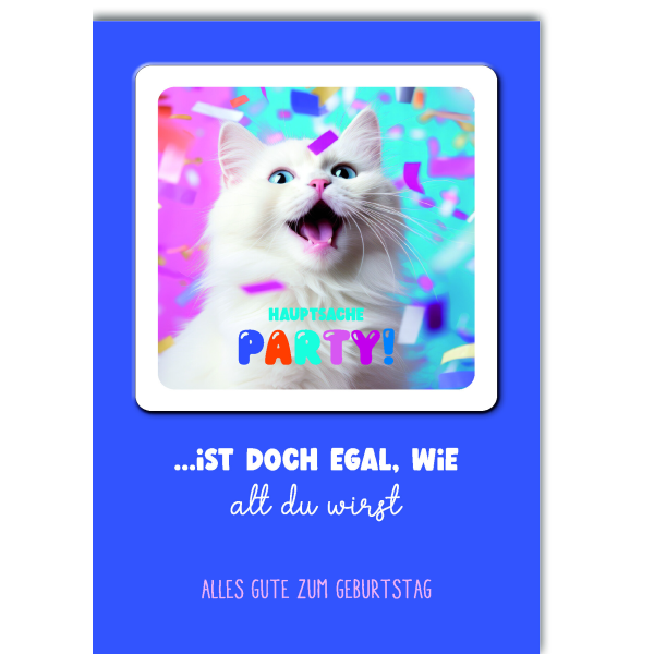 Geburtstag Glückwunschkarte mit Umschlag Bierdeckel weiße Partykatze Happy Coaster Hauptsache Party