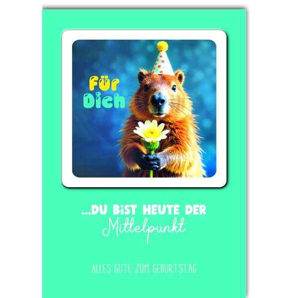 Geburtstag Glückwunschkarte mit Umschlag Bierdeckel Murmeltier mit Partyhut Happy Coaster Für Dich