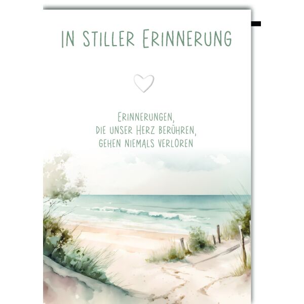 Trauer Kondolenz Beileidskarte mit Umschlag In stiller Erinnerung Düne Meer Erinnerungen Herz berühren niemals verloren