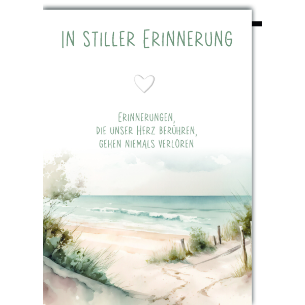 Trauer Kondolenz Beileidskarte mit Umschlag In stiller Erinnerung Düne Meer Erinnerungen Herz berühren niemals verloren