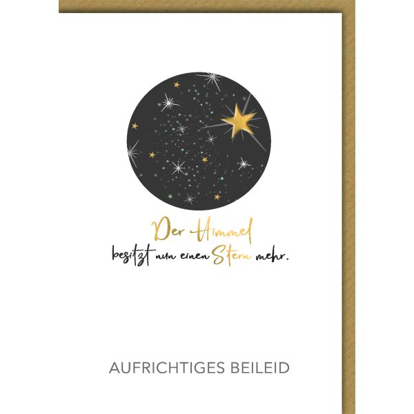 Trauer Kondolenz Beileidskarte mit Umschlag Aufrichtiges Beileid Kreis Nachthimmel Der Himmel besitzt nun einen Stern mehr