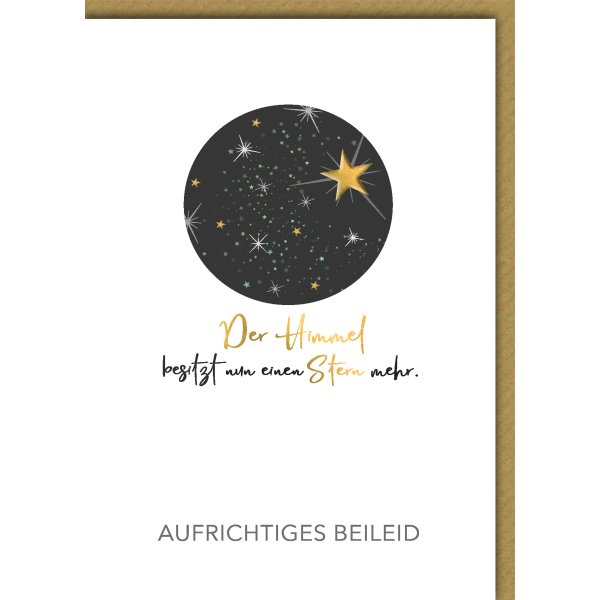 Trauer Kondolenz Beileidskarte mit Umschlag Aufrichtiges Beileid Kreis Nachthimmel Der Himmel besitzt nun einen Stern mehr