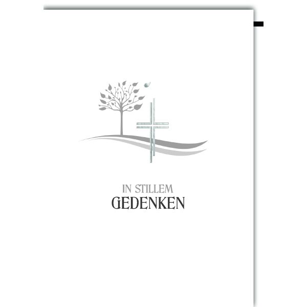 Trauer Kondolenz Beileidskarte mit Umschlag In stillem Gedenken Wellen Kreuz Baum