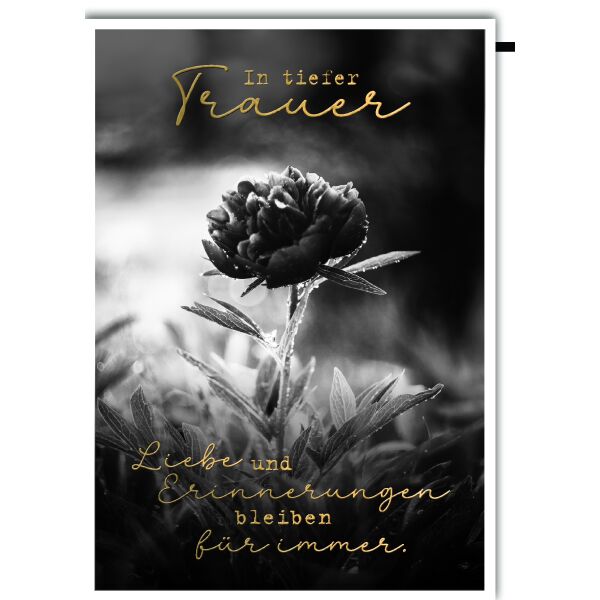 Trauer Kondolenz Beileidskarte mit Umschlag In tiefer Trauer schwarze Pfingstrose Liebe und Erinnerungen bleiben für immer