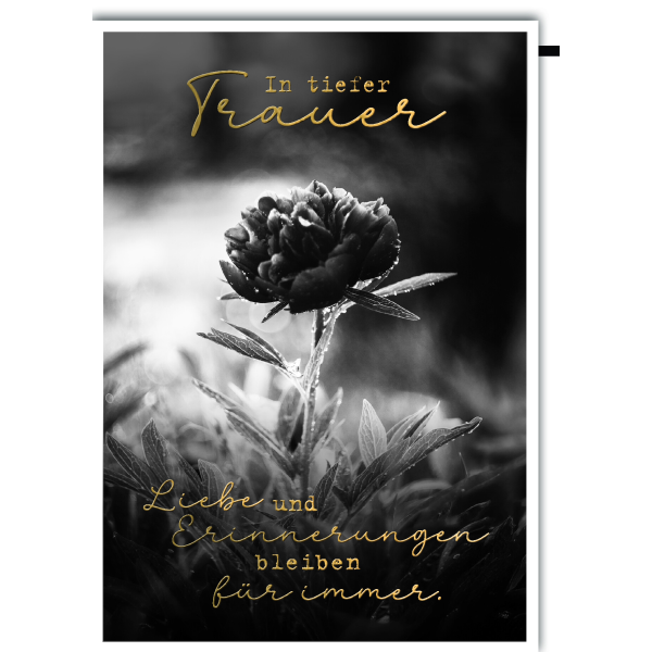 Trauer Kondolenz Beileidskarte mit Umschlag In tiefer Trauer schwarze Pfingstrose Liebe und Erinnerungen bleiben für immer